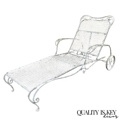 Vintage French Art Nouveau Wrought Iron Adjustable Garden Patio Chaise Lounge - Image 1 of 4