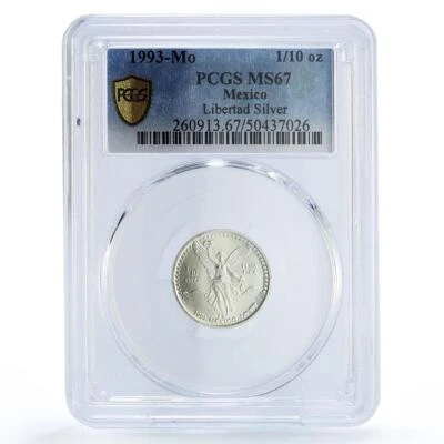 Mexico 1/10 onza Libertad Angel of Independence MS67 PCGS silver coin 1993 - Image 1 of 3