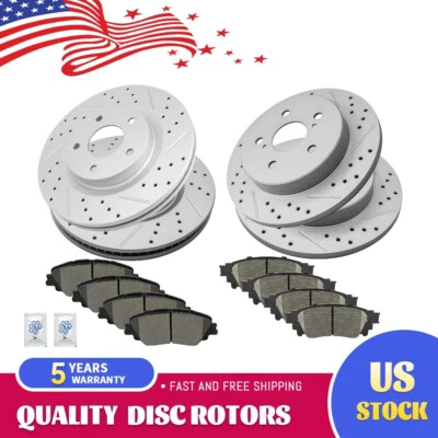 Front Rear Drilled Brake Rotors Ceramic Pad For Toyota RAV4 Camry Lexus ES350 - Image 1 of 4