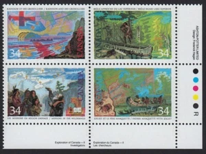 INVESTIGATORS, EXPLORATION of CANADA 1987 #1129a D/MF MNH LR BLOCK OF 4 - Bild 1 von 1