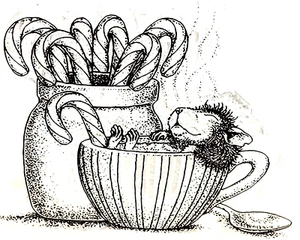 Mouse Soaking In Hot Cocoa Candy Canes Christmas Clear Stamp Sheet 3" x 2.5" - Picture 1 of 1