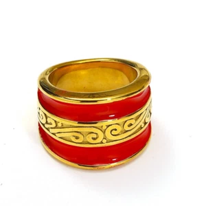 Red Enamel Vintage Wedding Jewelry Ring Stainless Steel Gold Plated Ring - Picture 1 of 1