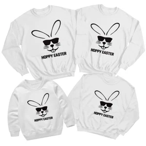 Family Cool Bunny Happy Easter Sweatshirt Jumper Holiday Matching Outfit #ED - Picture 1 of 27