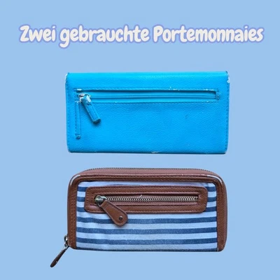 2 x Portemonnaie Geldbörse Geldbeutel Wallet Türkis & Blau Gestreift 10 x 19 cm - Bild 1 von 4