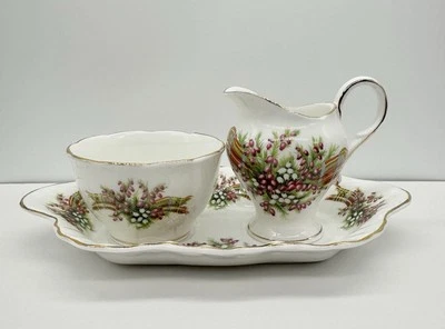 Royal Stuart Spencer Stevenson Inglaterra crema de azúcar y bandeja tartán a cuadros floral Foto 1 de 4