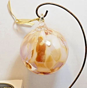 Prairie Fire Glass Studio Cream/Beige/Brown Blown Glass/Fused Glass Ornament - Picture 1 of 11