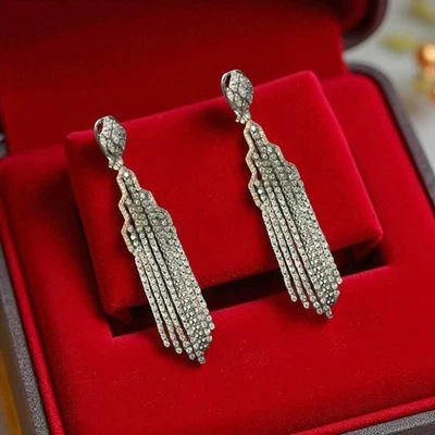 Stunning 6.95 Cts Round Marquise Shape Natural Diamonds Dangle Earrings 14K Gold - Image 1 of 4