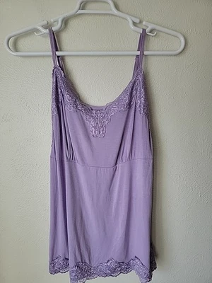 Vtg Lane Bryant Babydoll Cami Tank Top Lavender 14/16 Lace Trim Adjustable Strap - Image 1 of 4