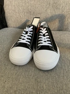 Pick Size - Lugz Men's Black & White Canvas Stagger Lo Lace Up Classic Sneakers - Picture 1 of 6