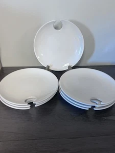 Vintage Libbey White Ceramic Appetizer Mingling 8" Plate Wine Holder set of 7 - Picture 1 of 4