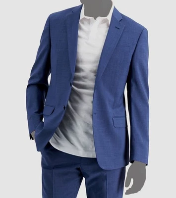 $475 Armani Exchange Men's 44L Blue Slim-Fit Micro Check Blazer Suit Coat Jacket - Image 1 of 2