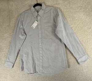 Uniqlo Shirt Men XL Slim Gray White Stripe Button Down Long Sleeve Cotton NEW - Picture 1 of 12