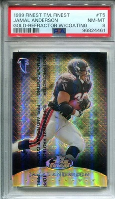 1999 TOPPS FINEST JAMAL ANDERSON TEAM FINEST GOLD W/COATING 2/25 PSA 8 - Image 1 of 2