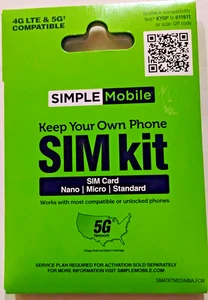 Simple Mobile SIM Card Kit for Unlocked Phones NANO MICRO STANDARD 4G & 5G Comp - Picture 1 of 2