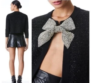ALICE + OLIVIA Akira Bow-Embellished Cardigan S Black - Picture 1 of 8