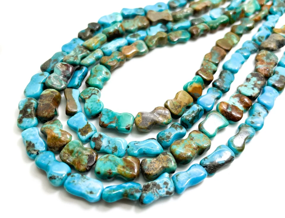 Natural Arizona Turquoise Polished Smooth Flat Bone Nugget Gemstone Beads PGS282 - Image 1 of 2
