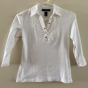 Karen Scott Women's Petite Crochet-Bib Front White Top Size PP - Picture 1 of 6