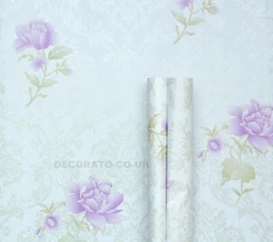 10M SHABBY CHIC FLORAL FABLON PURPLE ROSE STICKY BACK PLASTIC SELF ADHESIVE UK - Picture 1 of 7