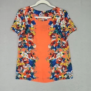 Oasis Blouse Womens 10 Bright Colorful Floral Chiffon Business Spring Summer - Picture 1 of 9