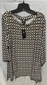 JM Collection Women Black Geo Print Jacquard Swing Top 3/4 Sleeves Blouse XL NWT - Picture 1 of 11