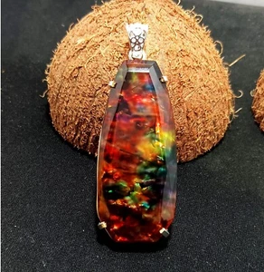 101,80 ct natürlicher Ammolith Opal Doublett Anhänger mehrfarbig selten lose EDELSTEIN - Bild 1 von 9