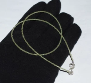 925 Sterling Silver 28" String Necklace Natural Green Peridot Gemstone 2mm Beads - Picture 1 of 24