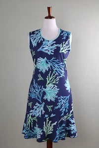 ANA CLARE $76 Smooth Stretch Coral Print Navy Flounce Tank Dress Size XL - Picture 1 of 6