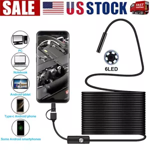 6LED HD Snake Endoscope Borescope Inspection Camera Scope for USB Android PC USA - Picture 1 of 13
