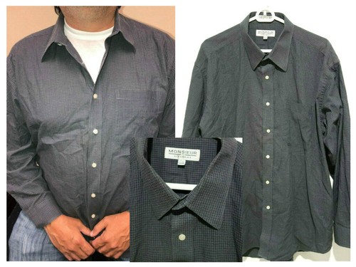 GIVENCHY CAMICIA ABITO VINTAGE MONSIER BY GIVECHY GRIGIO MICRO PLAID CHECK BOTTONI 17 5