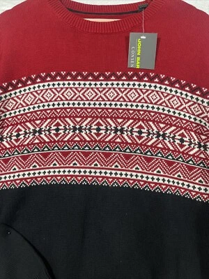 NWT  100% Cotton Pullover Sweater Mens Large Burgundy & Black Geometric Holiday - Image 1 of 4