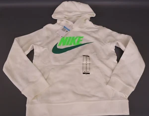 Nike Boys' Sportswear HBR Club Fleece Hoodie (White/Green Strike) Size M - Picture 1 of 4