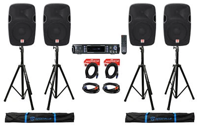 (4) Rockville SPGN128 12” 12000w DJ PA Speakers+Stands+2-Ch. Bluetooth Amplifier - Image 1 of 4