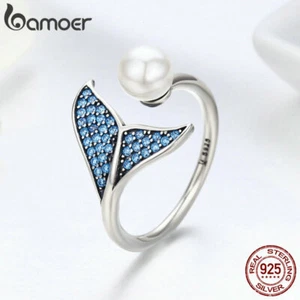 BAMOER Retro Authentic S925 Sterling Silver Ring Mermaid tail For Women Jewelry - Picture 1 of 9