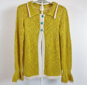 Wildflowers Cardigan Girls Sz 12 Yellow Shimmer Button Front Long Sleeve F19T420