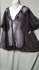 Ventura Black Robe Short Sexy Sheer with Lace 2X  GIFT 60" BUST  - Picture 1 of 4