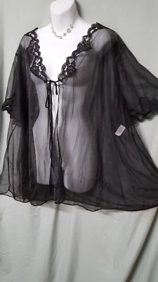 Ventura Black Robe Short Sexy Sheer with Lace 2X  GIFT 60" BUST  - Image 1 of 4
