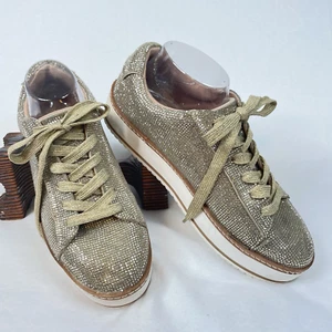 Y2K Chelsea & Violet Gold Platform Sequin Embellished Sneakers Minie Lace Sz 10 - Picture 1 of 10