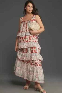 Anthropologie 3X NWT Sleeveless Square-Neck Tiered Midi Dress Maxi New Plus Size - Picture 1 of 7