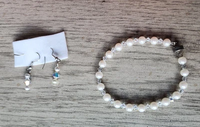 ¡Vintage! Pulsera con Pendientes Hecha con Perla Cristal Swarovski Boda Día de la Madre Foto 1 de 4