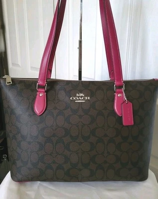 Bolso de hombro Coach Signature grande de lona marrón violeta brillante nuevo con etiquetas  Foto 1 de 4