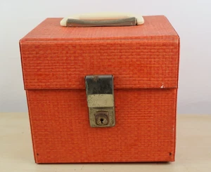 Vintage Orange Textured Carry Case Box for 50 7" Single Records NO Key Good cond - Picture 1 of 10