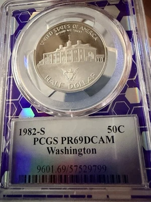 1982-S Washington Commemorative Silver Half Dollar PCGS PR69DCAM Trader Bea Slab - Image 1 of 2