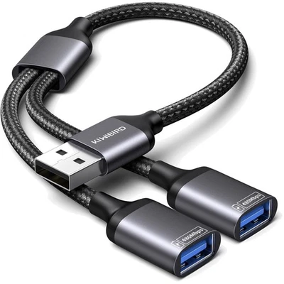 USB Splitter 1 zu 2, USB Doppelstecker Y Kabel Verteiler 1 auf 2 Adapter, Dua... - Bild 1 von 4