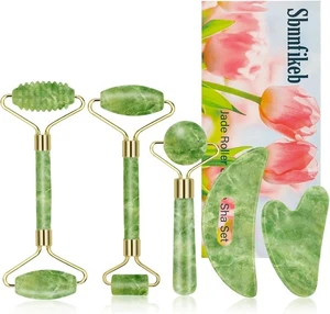 Juego de rodillos de jade y Gua Sha, herramientas faciales Gua, rodillo facial, jade para... - Imagen 1 de 9