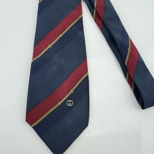 Cravatta collo vintage Gucci Horsebit cintura fibbia stampa a righe 100% seta Italia - Foto 1 di 4