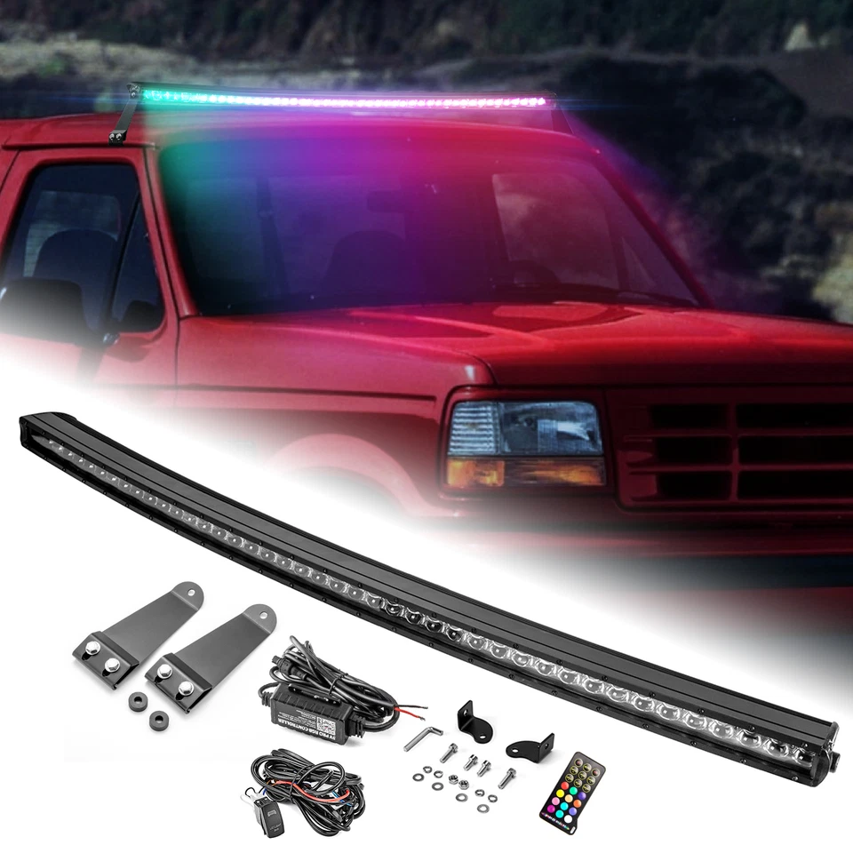 Roof 50" Light Bar w/ RGB Chasing Mount Wire Kit for 1966-1996 Ford Bronco/F-150 - Imagem 1 de 4