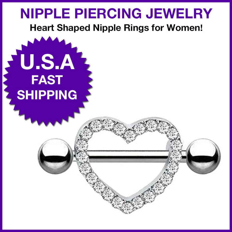Anillo piercing pezón en forma de corazón con barra protectora para mujer, joyería, conjunto Foto 1 de 4