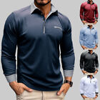 Mens Casual Pullover Long Sleeve Solid Turn-down Collar T-shirts Slim Blouse Top
