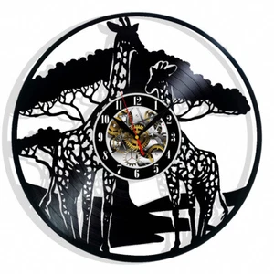 Africa Giraffe Vinyl Wall Clock Gift Birthday Holiday Art Home Room Decor - Picture 1 of 5