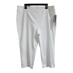 JM Collection Womens White Pull-on Lattice-Inset Studded Capri Pants Sz XXL NEW - Picture 1 of 4